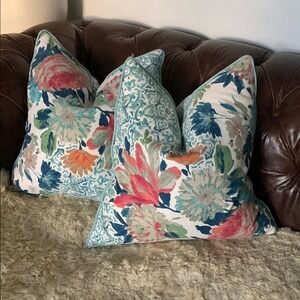 Floral Throw Pillows with Vibrant Colors set of 2 Envogue down filler reversible